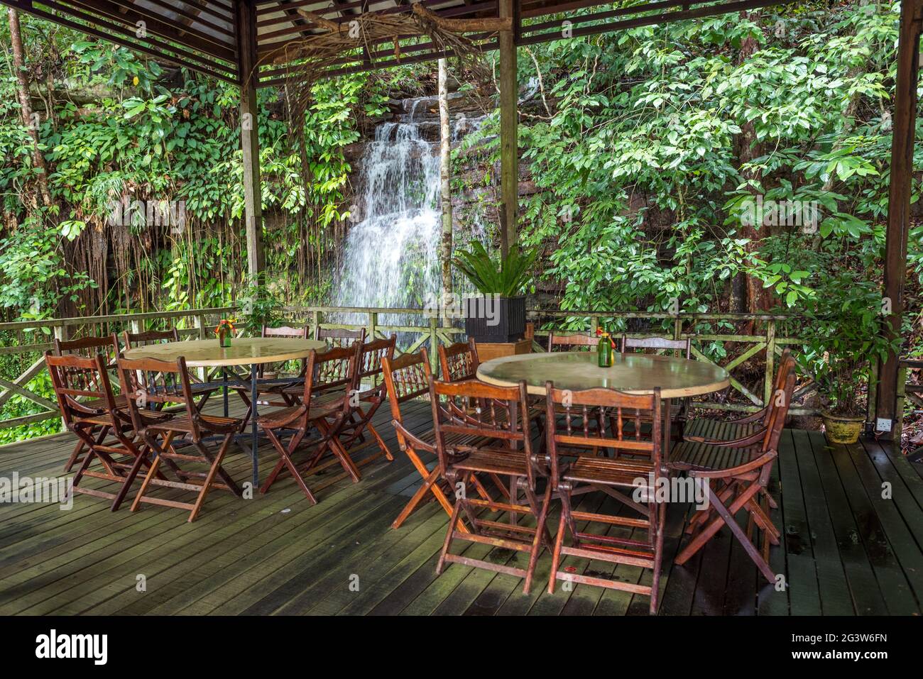 Gastronomy at the waterfall. Food and beverage in the Sarawak Cultural Village on Borneo Stock Photo