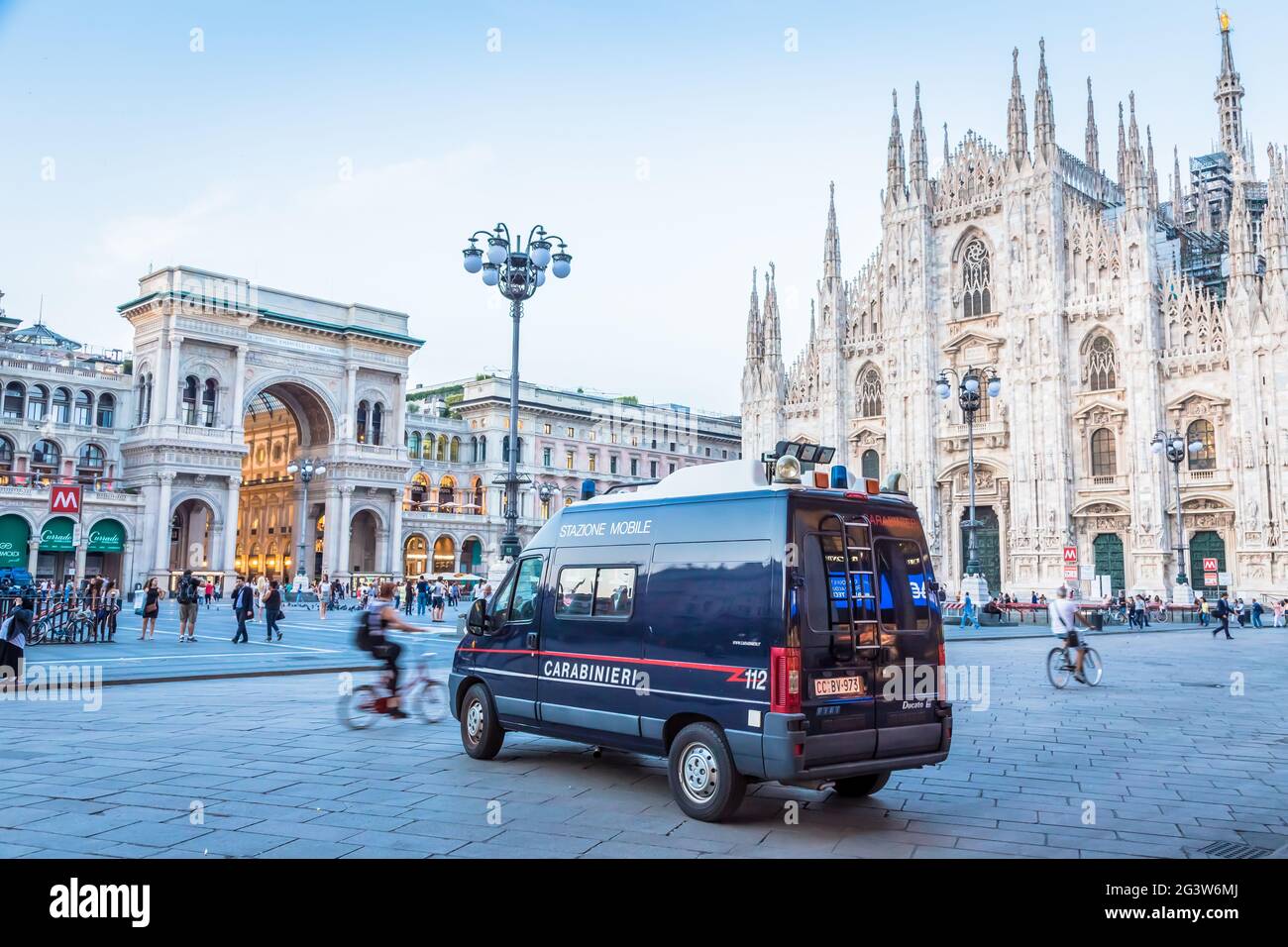 Carabineer car, also named Carabinieri,  patrolling Milan City area and preventing crime Stock Photo