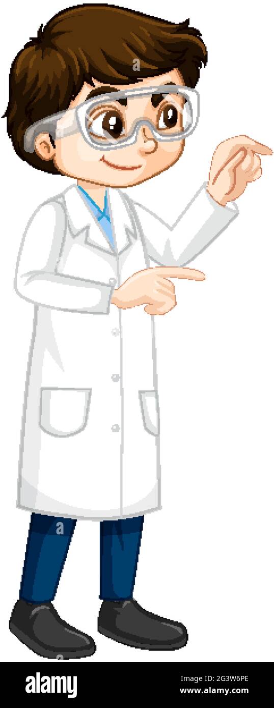 A boy cartoon character wearing laboratory coat illustration Stock