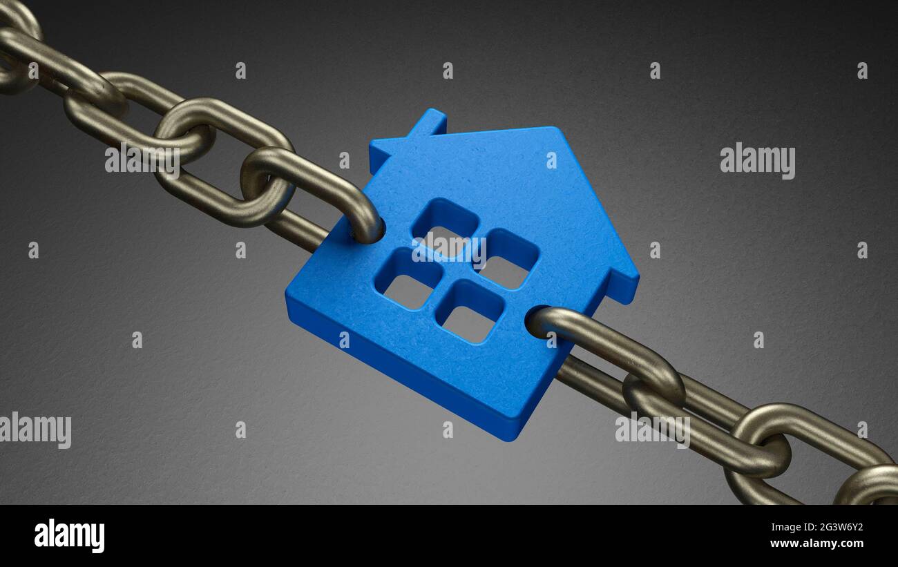 House link chain. Home as the security of life. Home loan or home mortgage. Household debt. 3d render. Stock Photo
