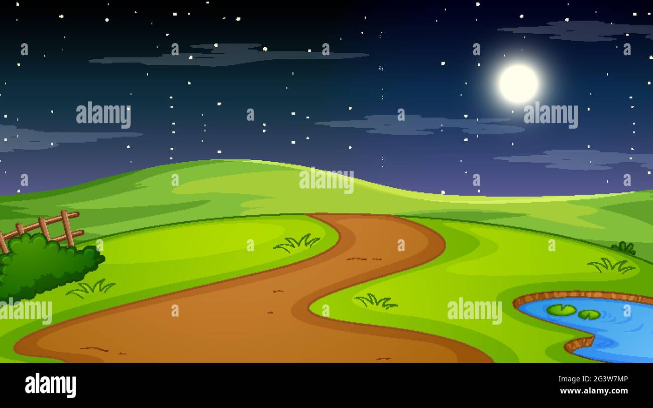 Nature forest landscape at night scene illustration Stock Vector Image ...