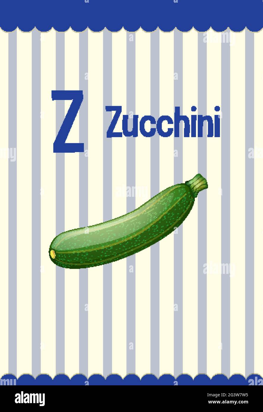 Alphabet flashcard with letter Z for Zucchini illustration Stock Vector
