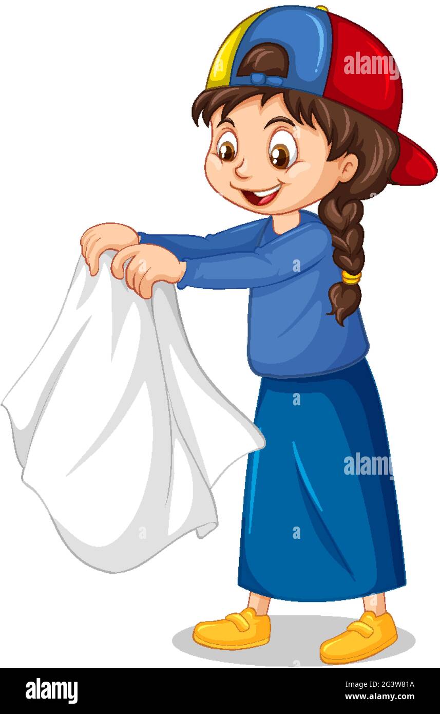 Girl taking off her coat cartoon character illustration Stock Vector