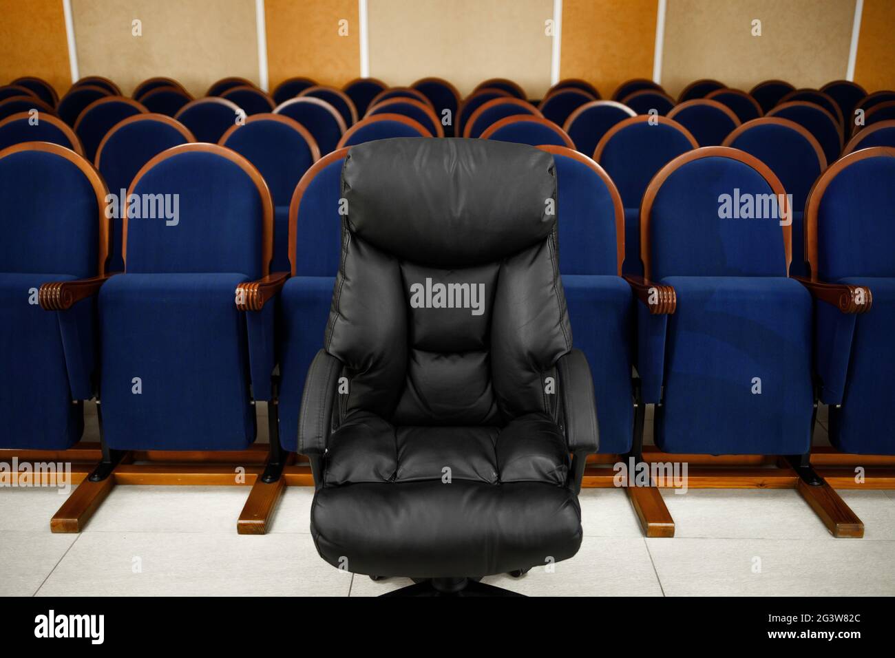 There are many chairs in a row in the Assembly hall. Meeting or