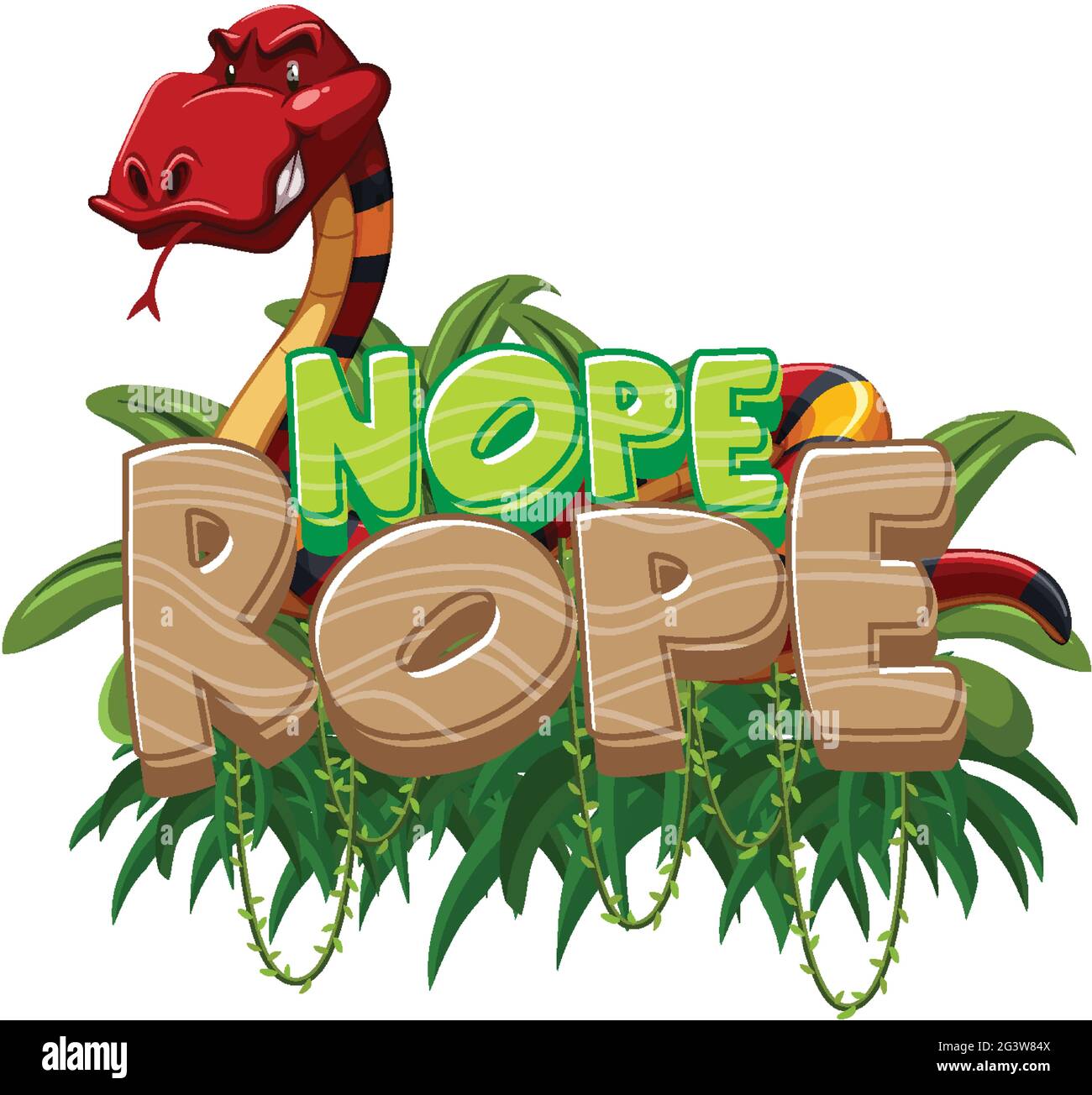 Snake cartoon character with Nope Rope font banner isolated ...