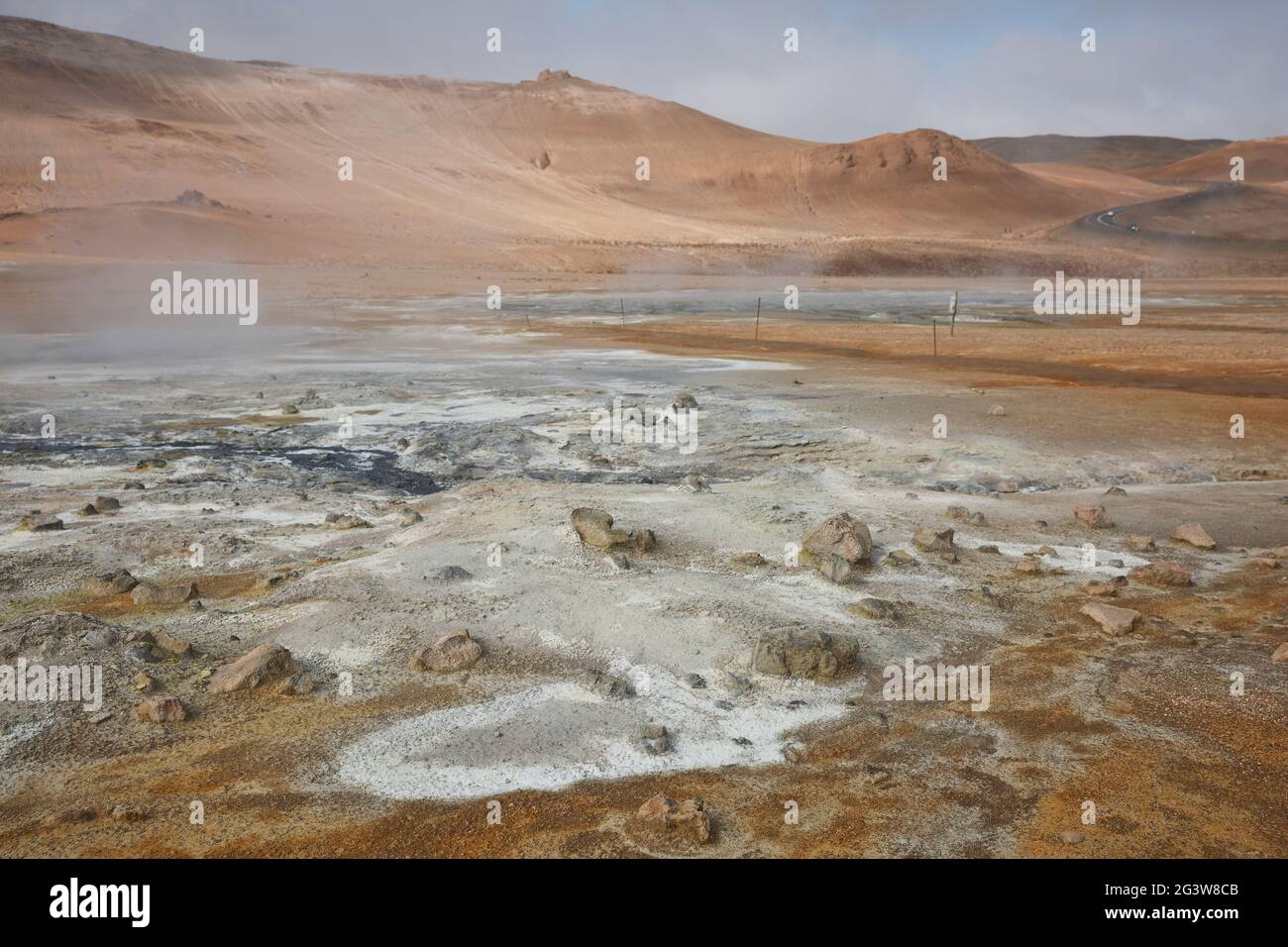 NÃ¡maskarÃ°. Fumarole field in Namafjall, Iceland. Namaskard geothermal beauty landscape with mud pool Stock Photo