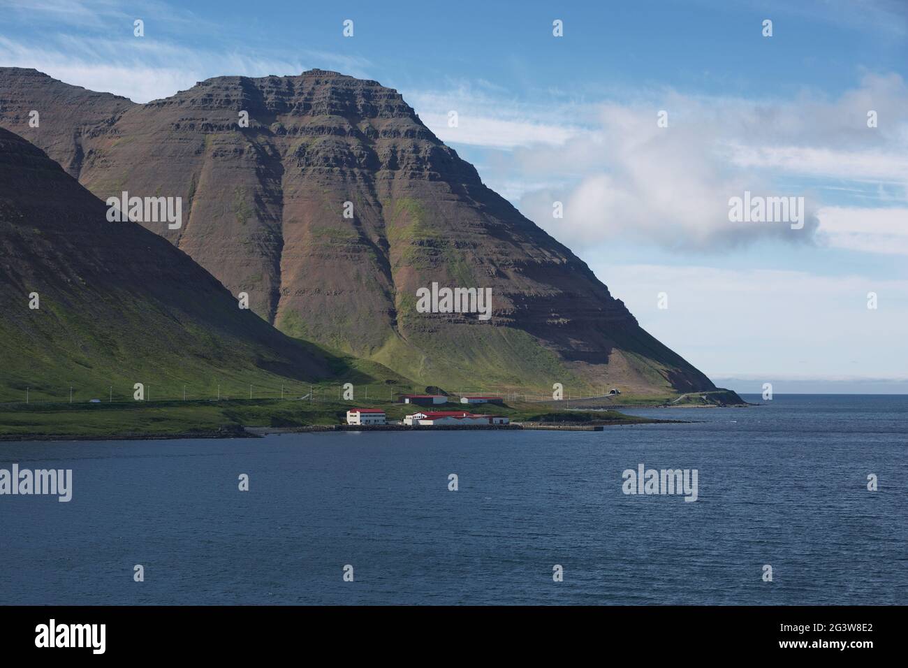 Beautiful view and landscape of icelandic fjord that is surrounding village of Isafjordur in Iceland Stock Photo