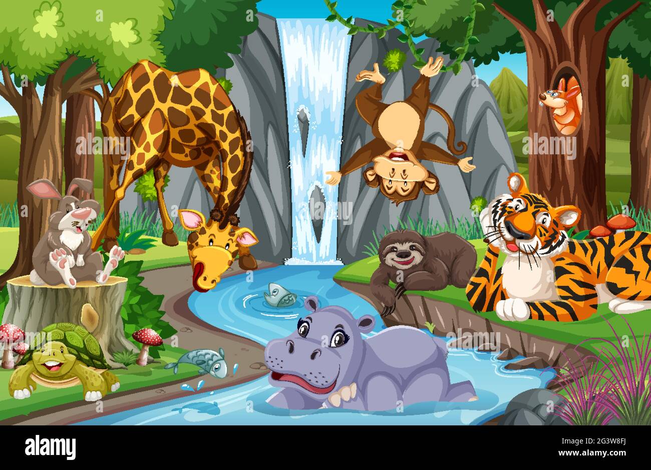 Wild animals in the jungle illustration Stock Vector Image & Art - Alamy