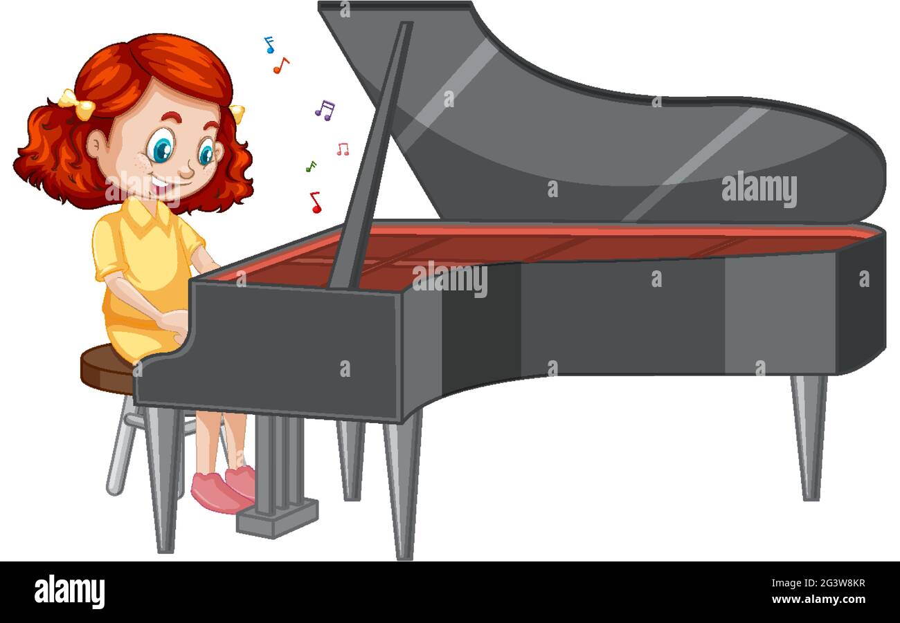 A girl cartoon character playing piano illustration Stock Vector Image &  Art - Alamy