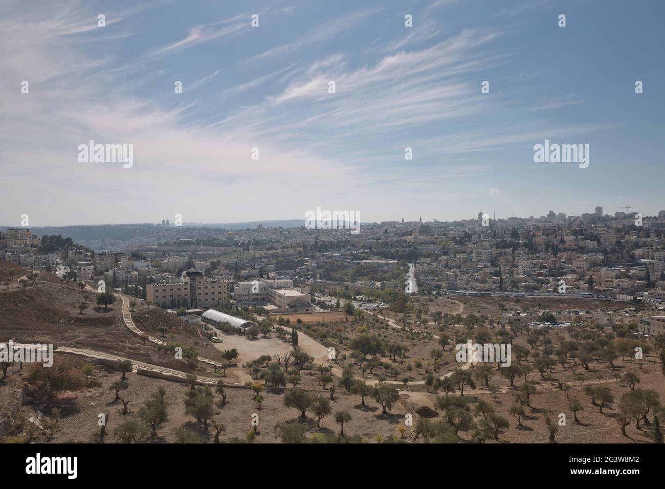 View of Holy city of Jerusalem in Israel from the Mount of Olives Stock Photo