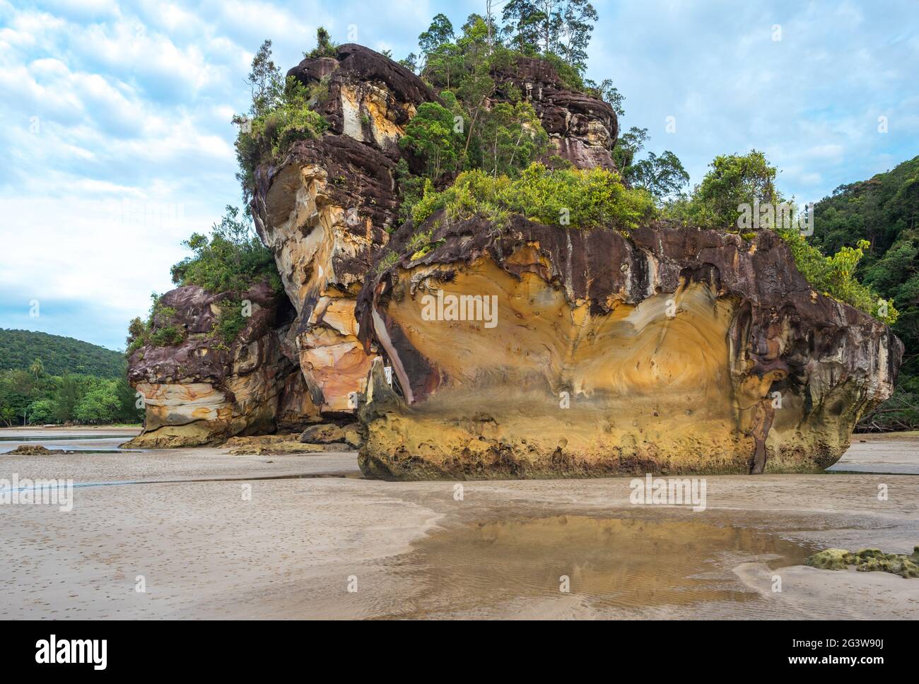 Sea stacks at the Teluk Assam beach in the Bako National Park on Borneo Stock Photo