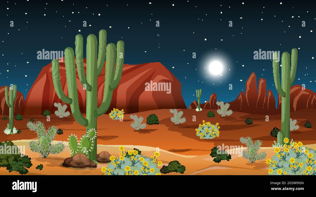Desert forest landscape at night scene illustration Stock Vector Image ...