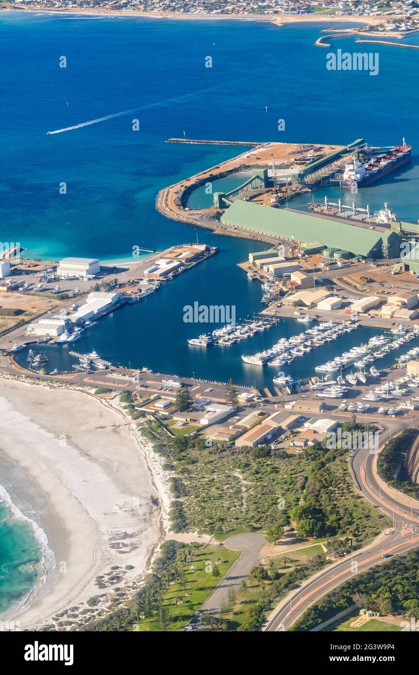 Aerial view of a port in Geraldton, Australia Stock Photo