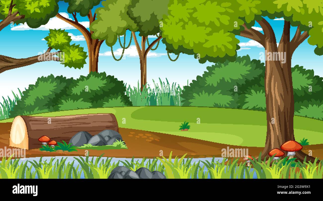 Nature forest landscape scene at daytime illustration Stock Vector ...