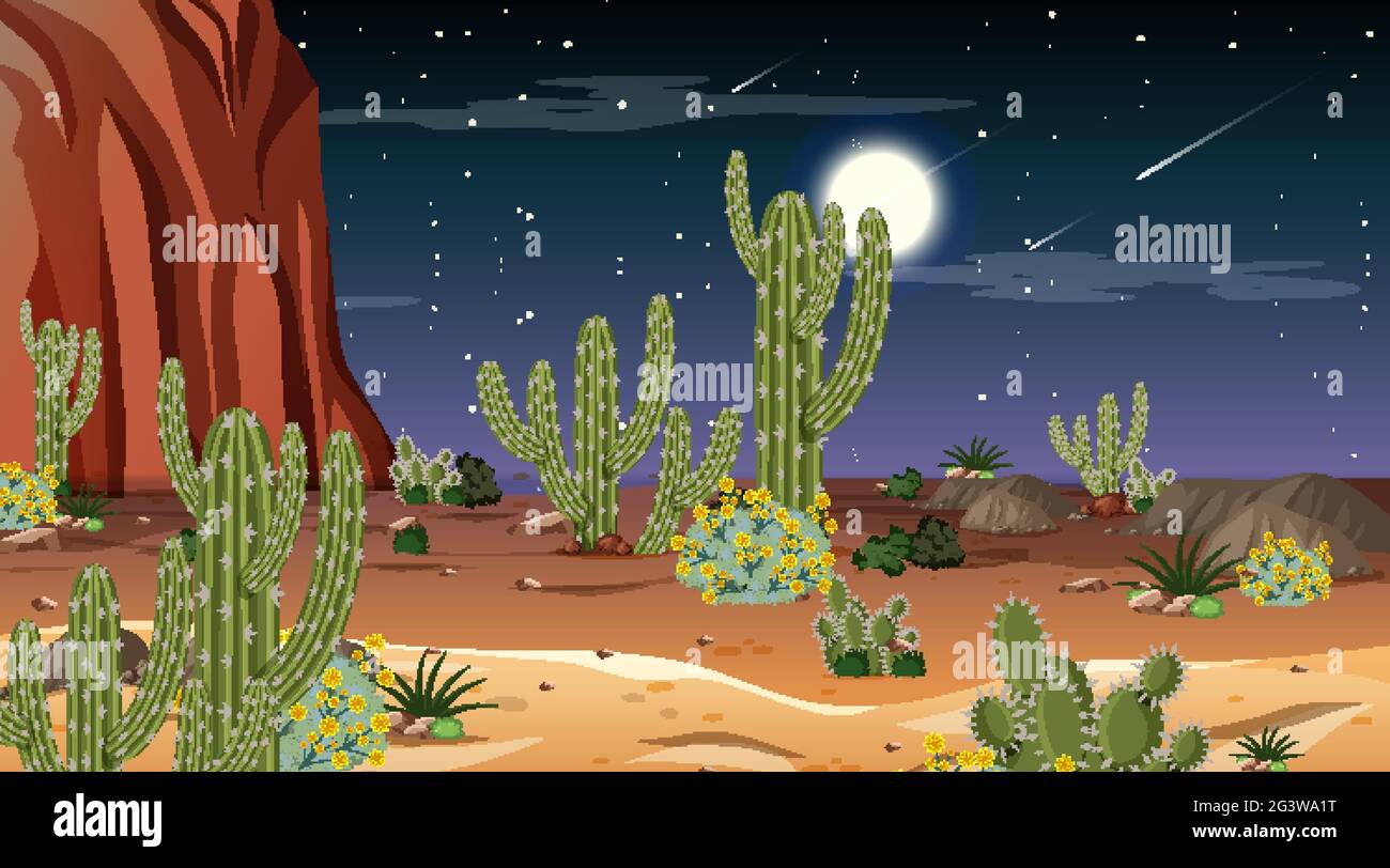 Desert forest landscape at night scene illustration Stock Vector Image ...