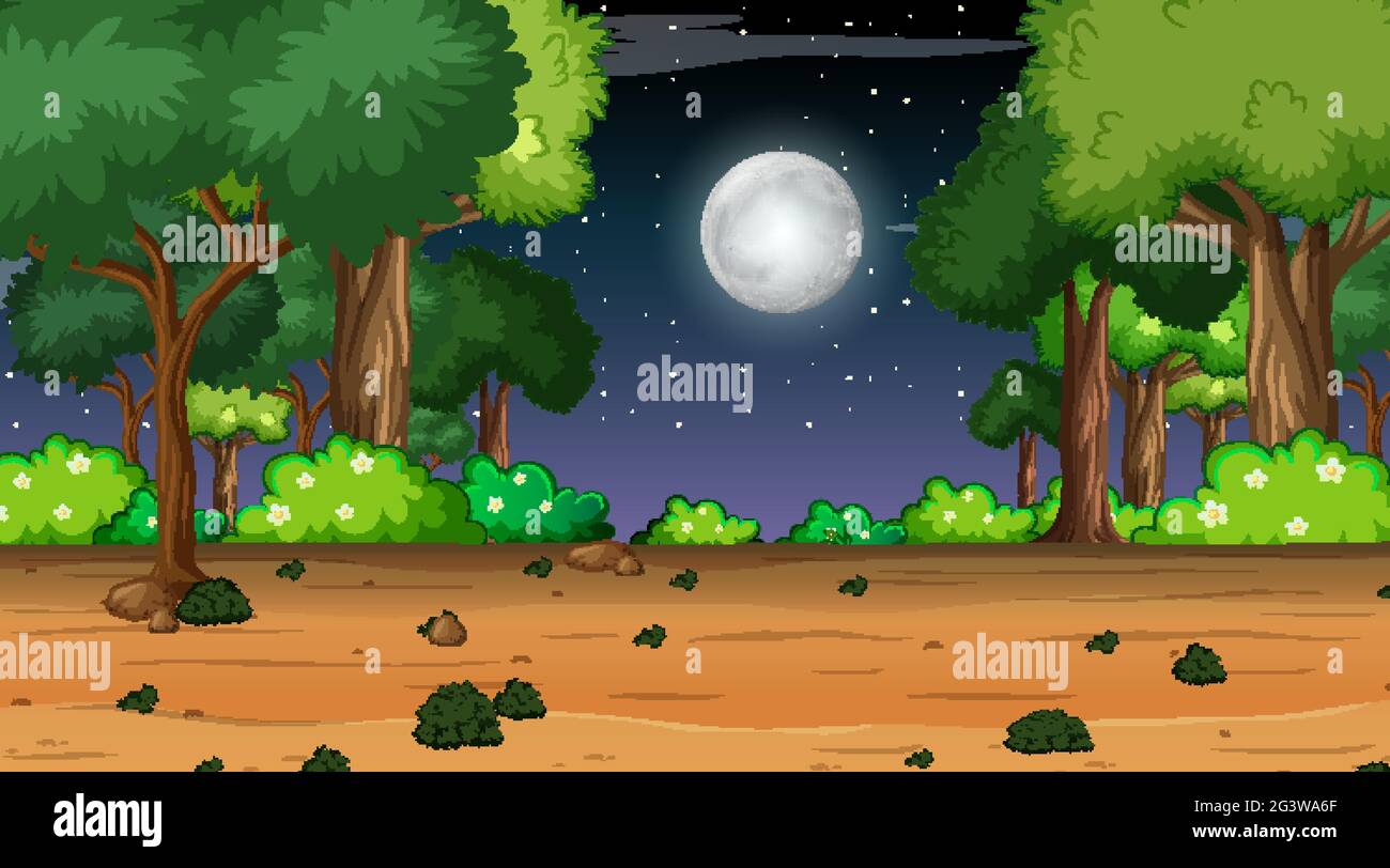 Nature forest landscape at night scene illustration Stock Vector Image ...