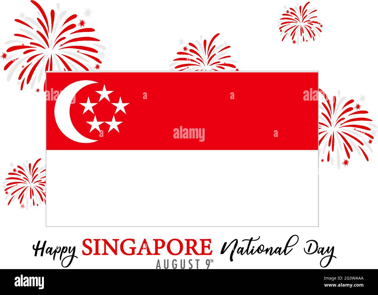 Singapore National Day banner with Singapore flag and fireworks