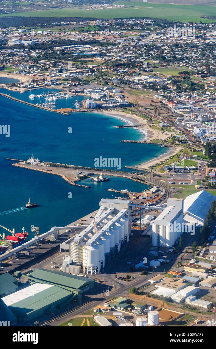 Aerial view of a port in Geraldton, Australia Stock Photo