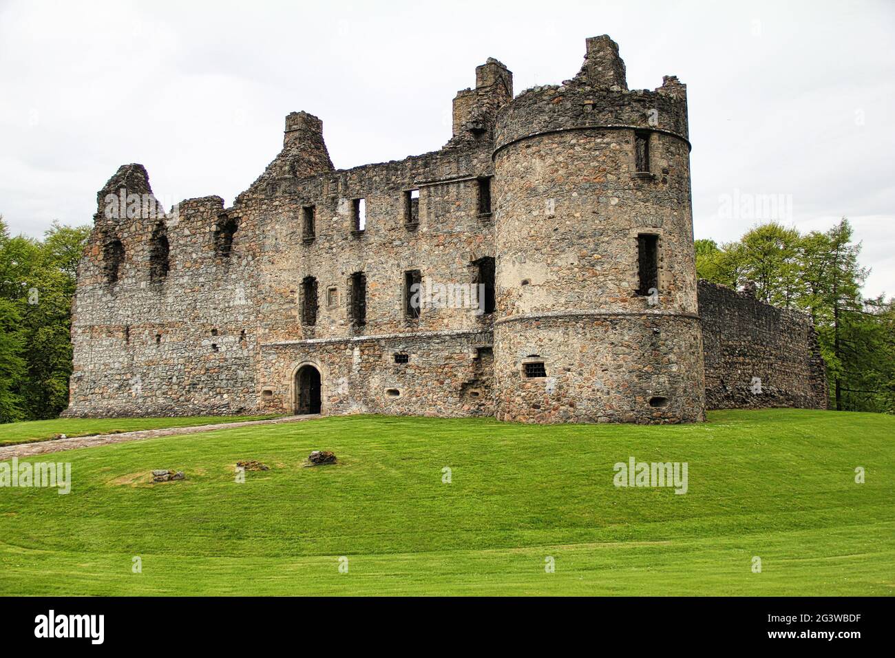 Balvenie Castle is a ruined castle 1 km north of Dufftown in the Moray region of Scotland. Stock Photo