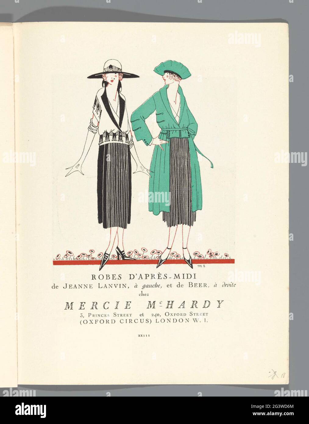 Gazette of the good tone, 1920 - No. 3, p. XXIII: Lanvin and Bear afternoon dresses. Advertisement of Mercury, Oxford Street, London: Links A Jeanne Lanvin Japan, ON The Right in Japan and Cloak of Bear. Stock Photo