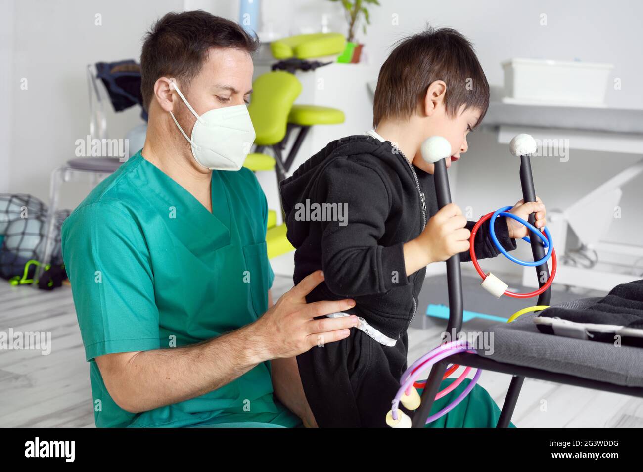 Child with cerebral palsy on physiotherapy in a children therapy center