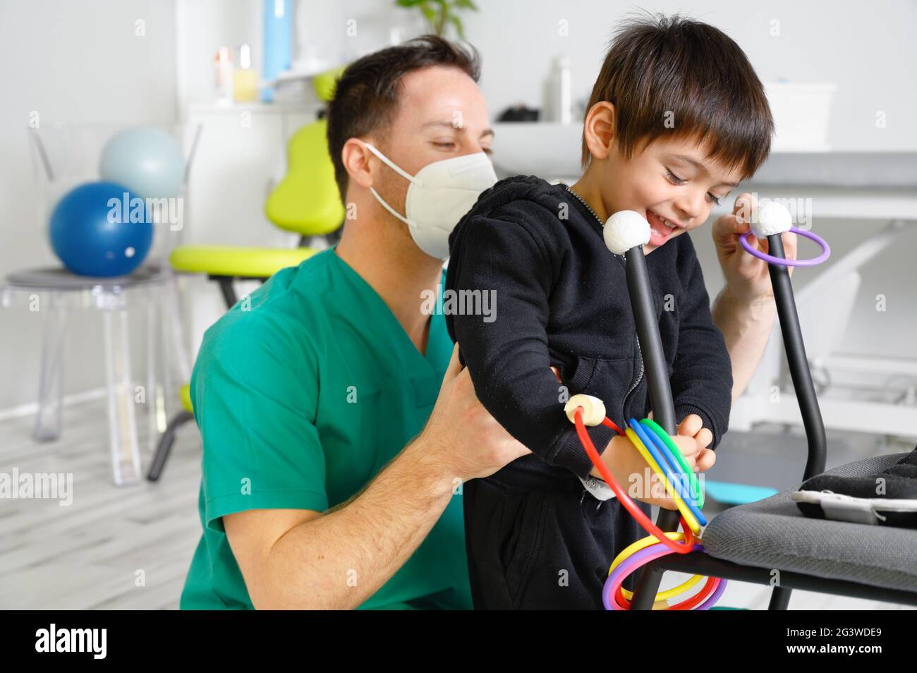 Child with cerebral palsy on physiotherapy in a children therapy center