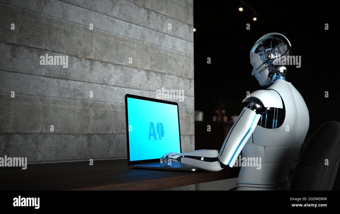 Humanoid Robot Notebook AI Stock Photo