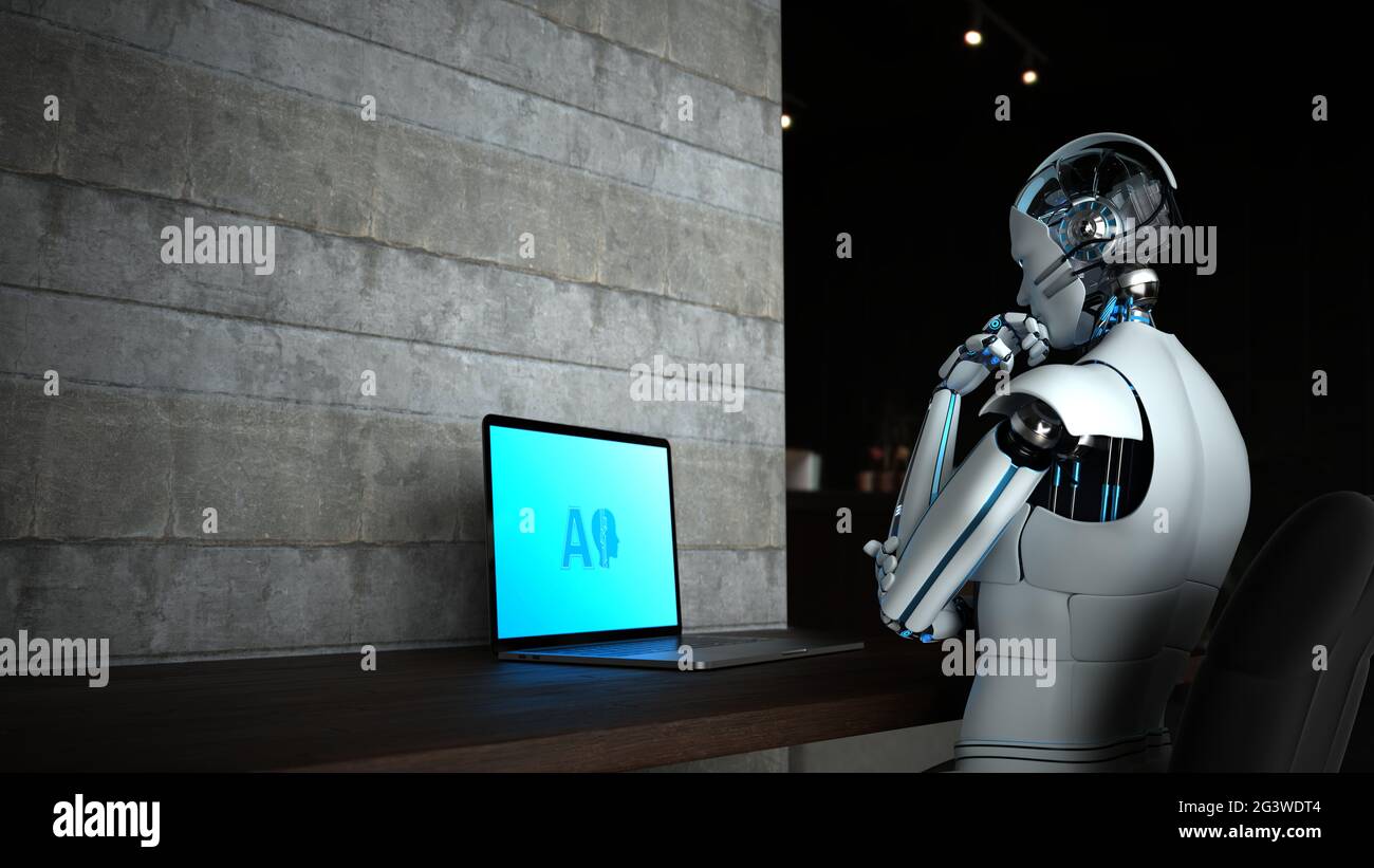 Humanoid Robot Notebook AI Stock Photo