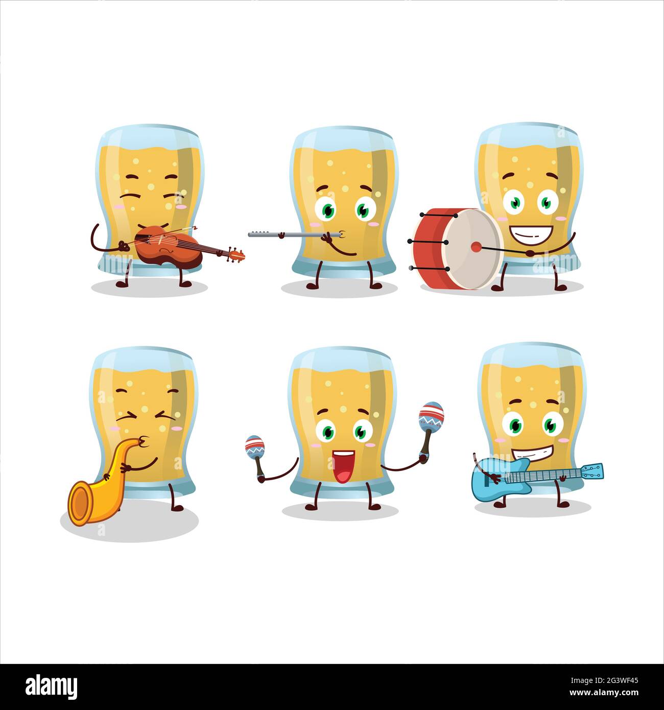 Cartoon character of glass of cider playing some musical instruments ...