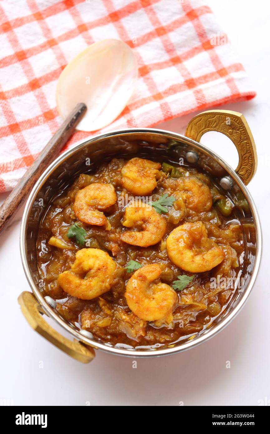 Indian food Prawns masala or shrimp curry. Also known as Kolambi che