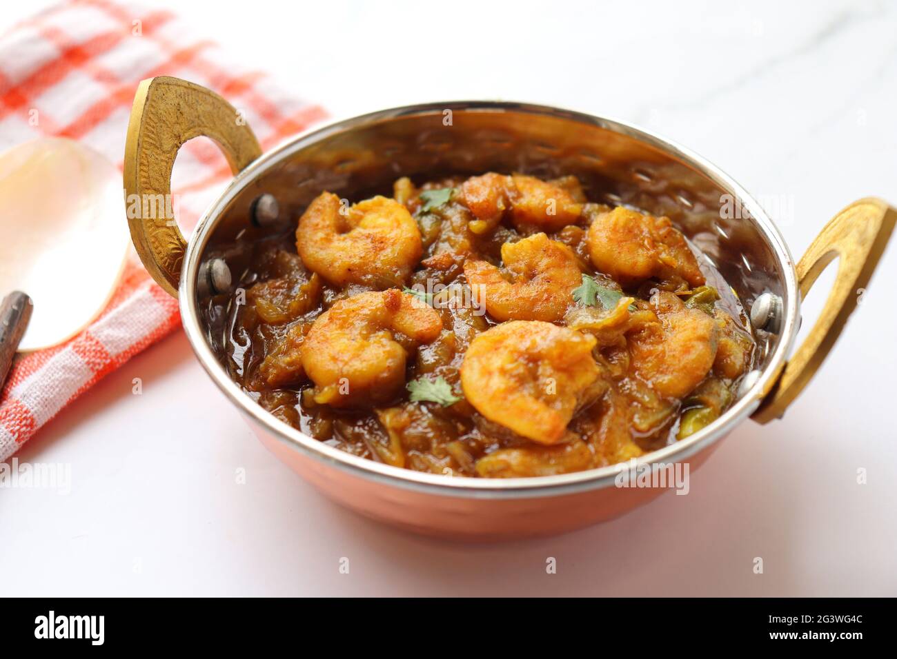 Indian food Prawns masala or shrimp curry. Also known as Kolambi che