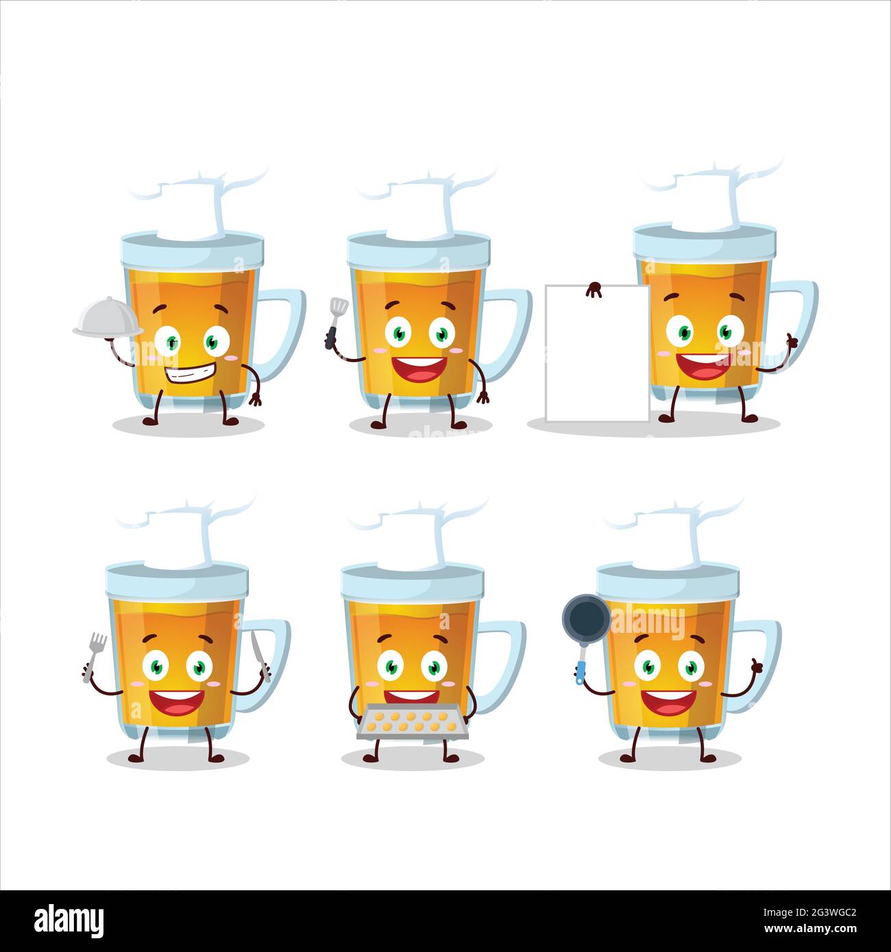 Cartoon character of glass of tea with various chef emoticons. Vector ...