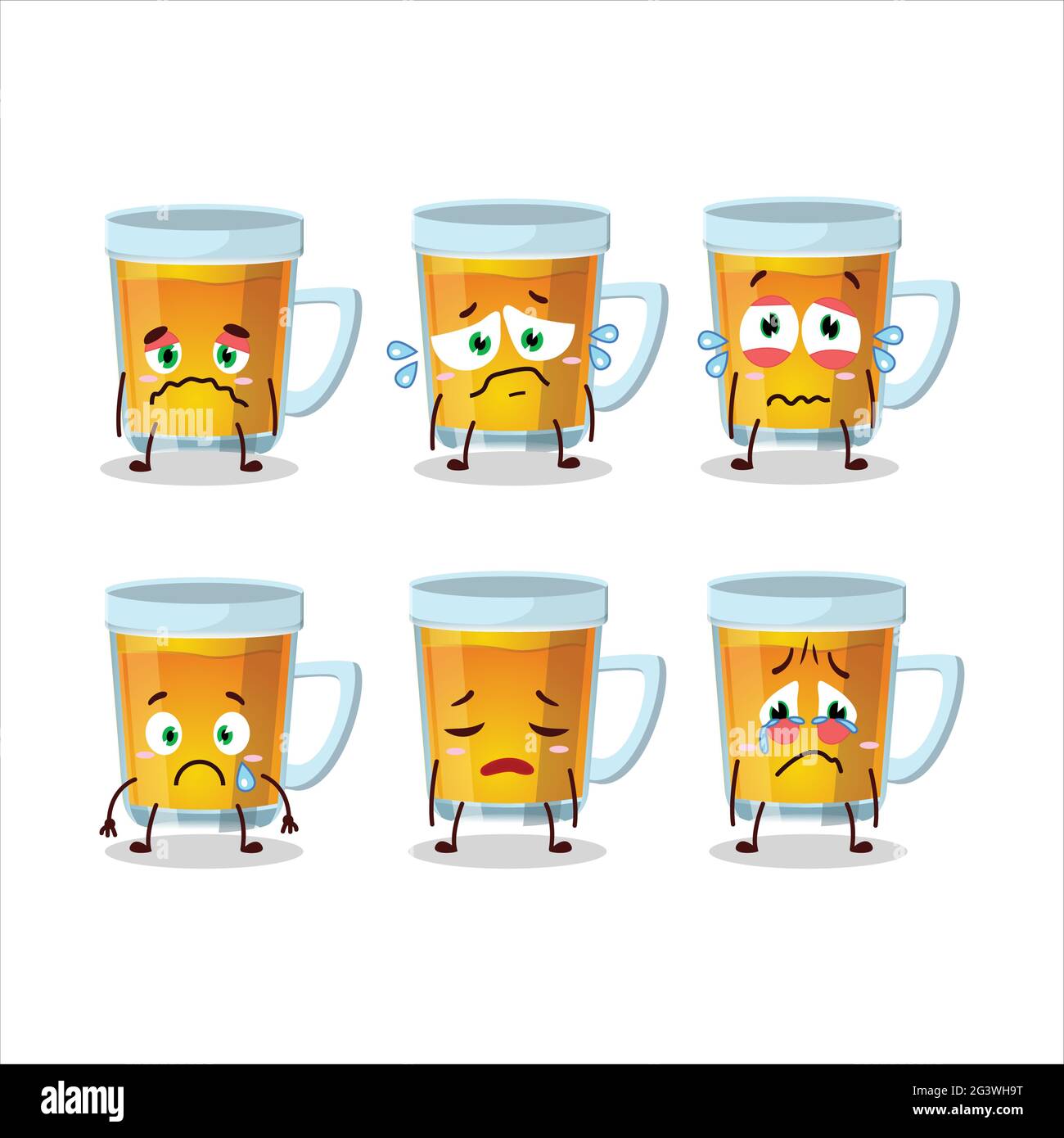 Glass of tea cartoon character with sad expression. Vector illustration ...
