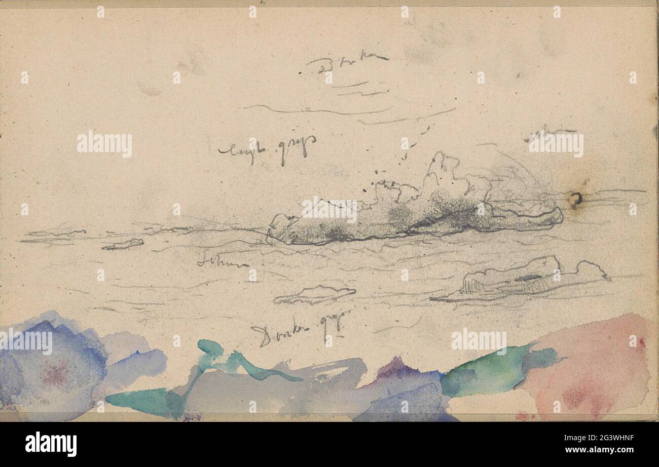 View of the Barents Sea with ice floes and an iceberg. Leaf 8 Recto from a sketchbook with 35 blades meant during the expedition to Nova Zembla in 1880. Stock Photo