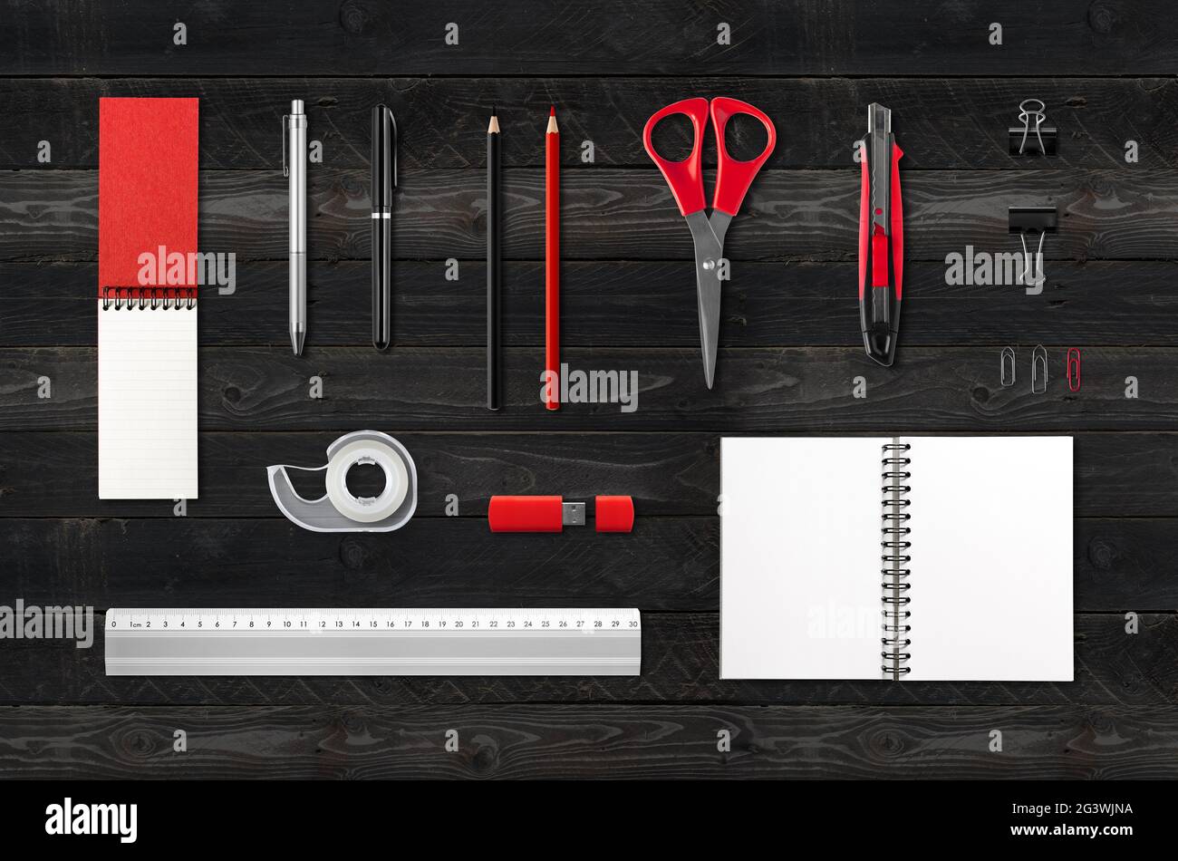 Stationery, office supplies mockup template, white background Stock Photo