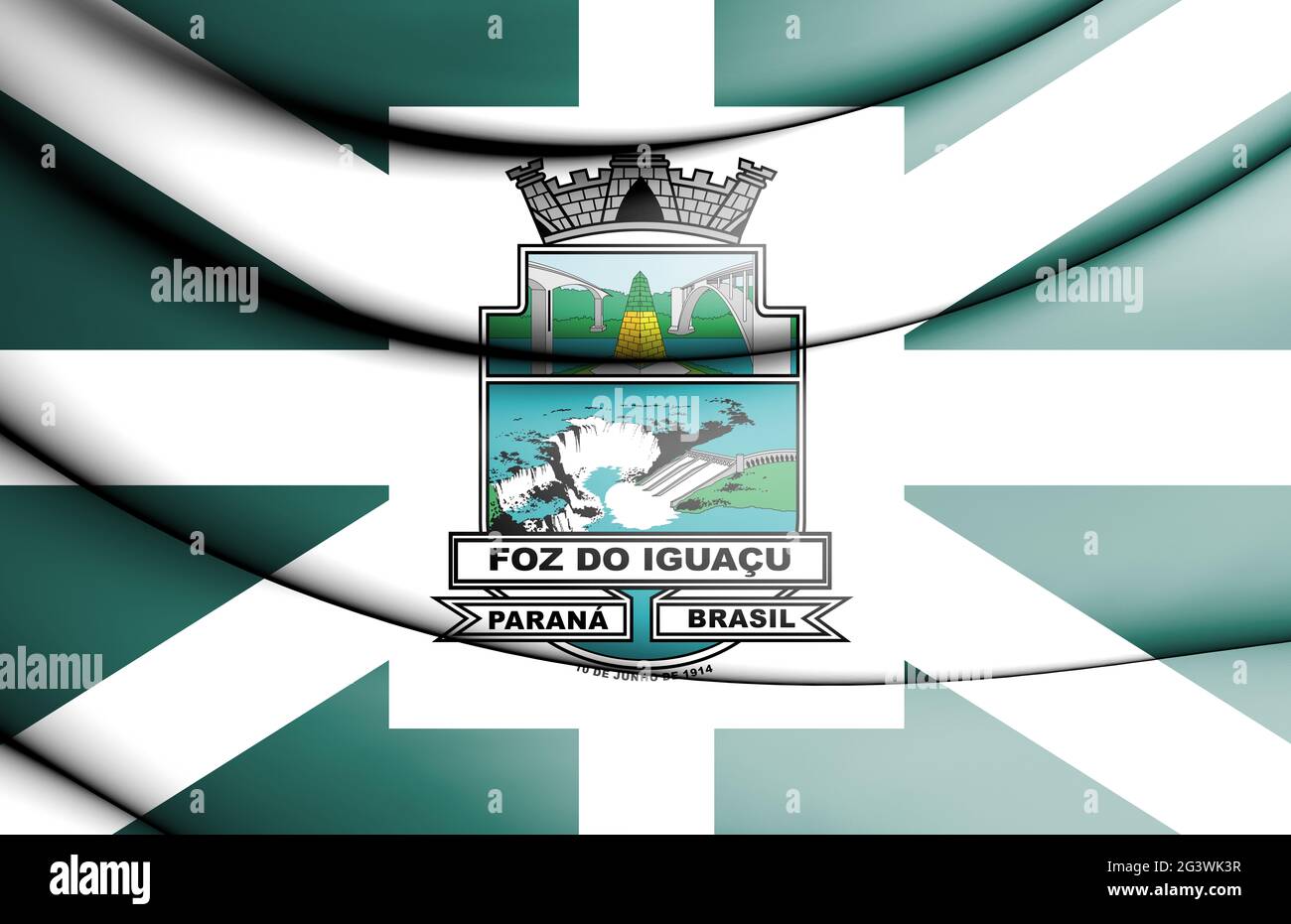 3D Flag of Foz do Iguacu (Parana), Brazil. 3D Illustration. Stock Photo