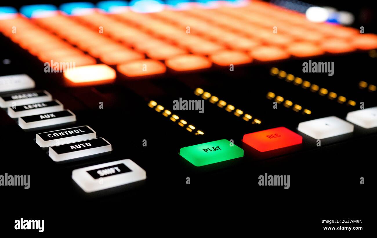 Close-up photo of a music production equipment Stock Photo