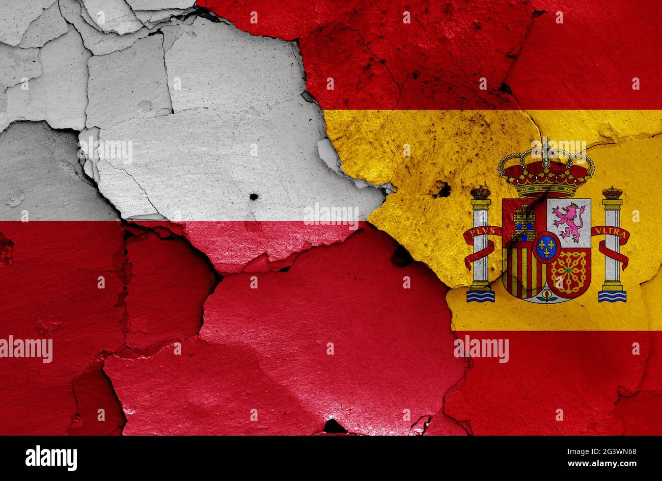 Flags of Poland and Spain painted on cracked wall Stock Photo - Alamy