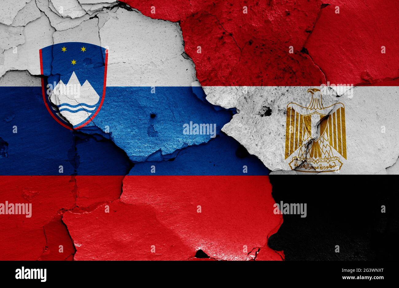 Flags of Slovenia and Egypt painted on cracked wall Stock Photo - Alamy