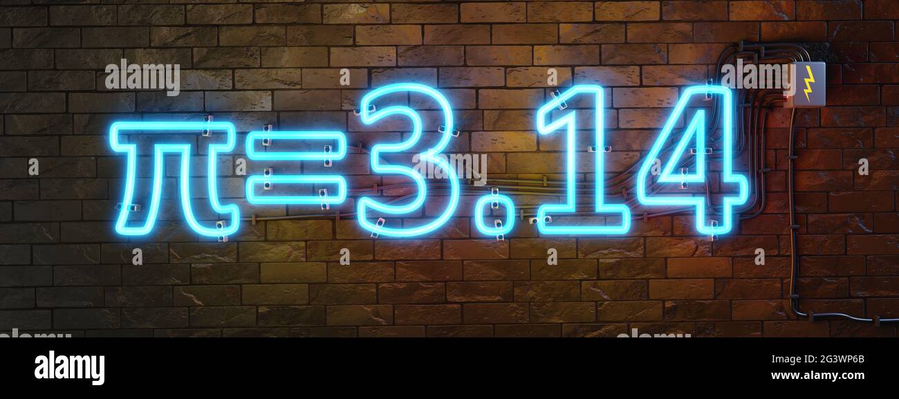 Neon lights sign number pi for march the 14th Stock Photo