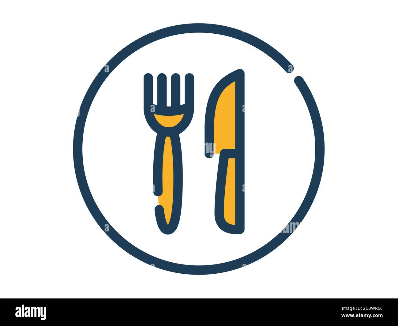 restaurant fork knife plate single isolated icon with dash or dashed line style vector illustration Stock Photo