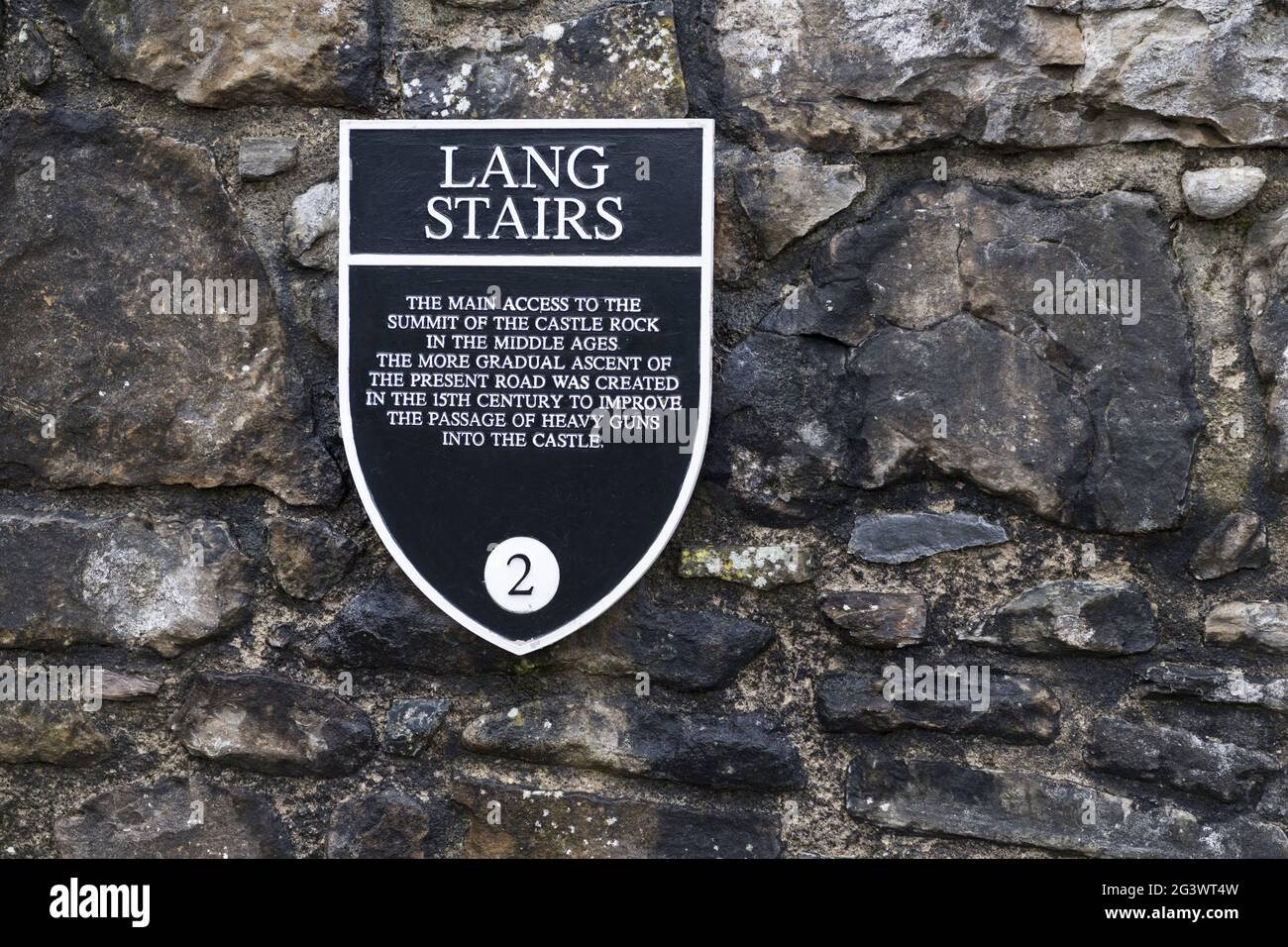 Lang Stairs Sign, Edinburgh Castle Stock Photo