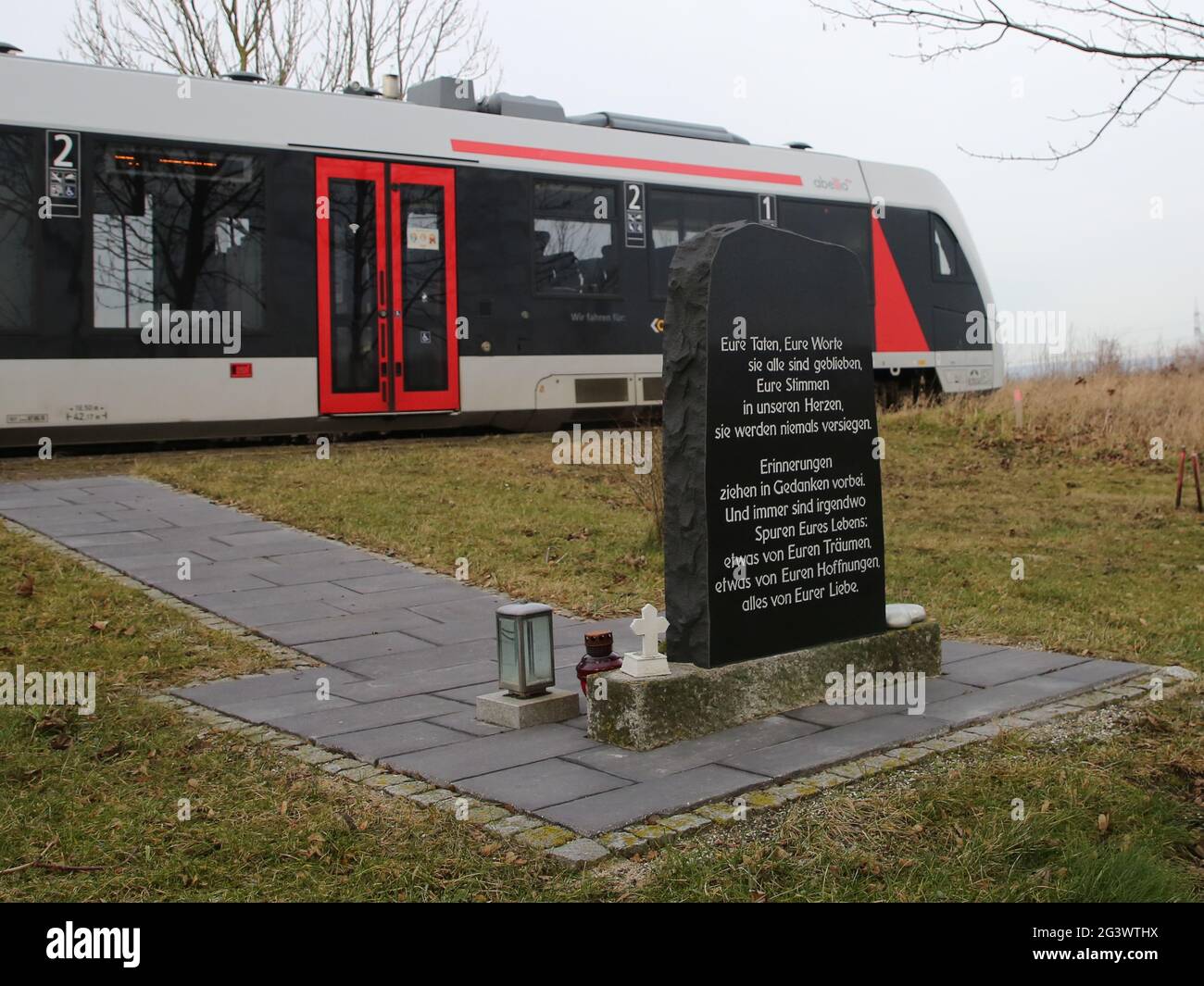 View of the 2011 train accident memorial near Hordorf in Saxony-Anhalt Stock Photo