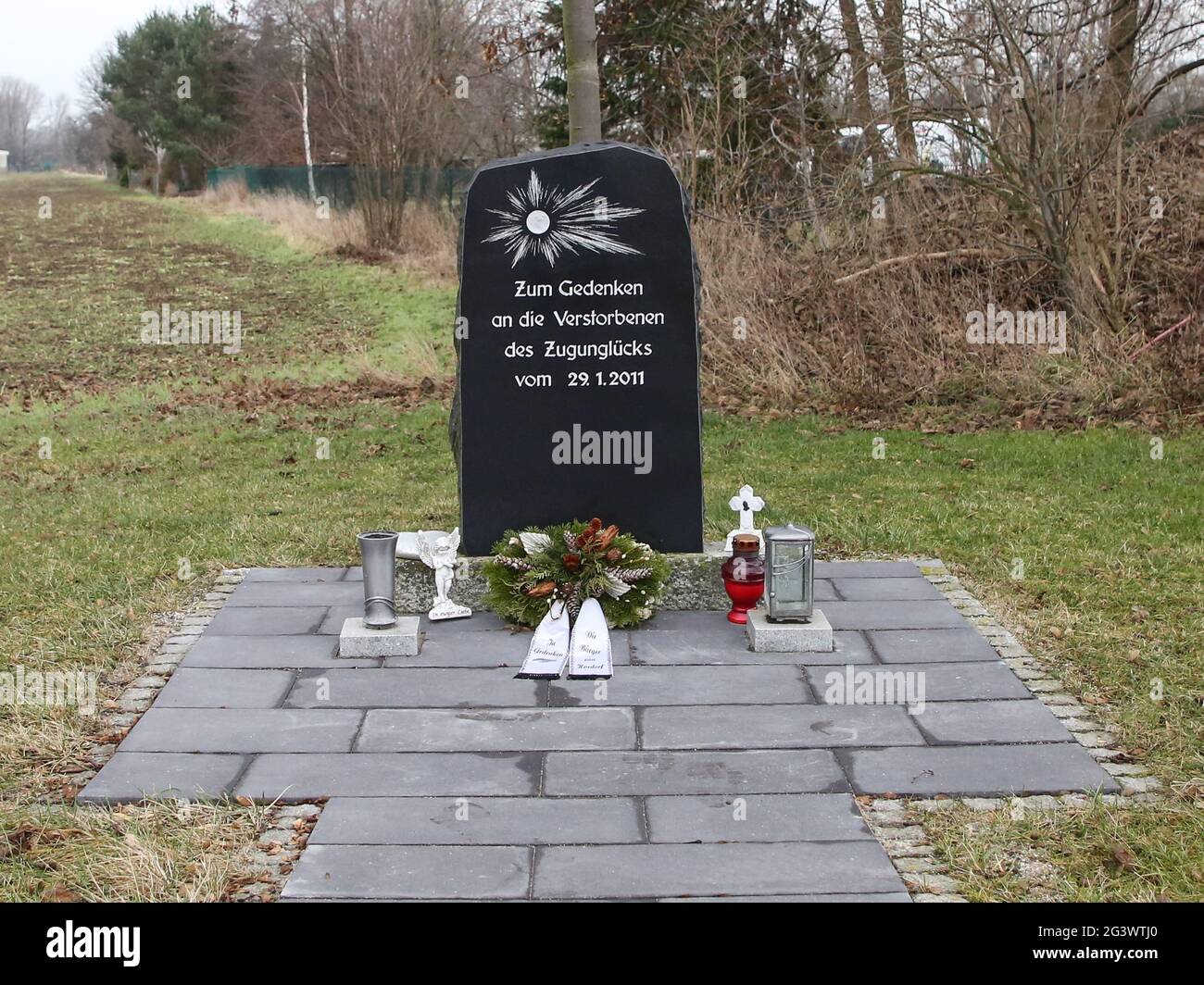 View of the 2011 train accident memorial near Hordorf in Saxony-Anhalt Stock Photo