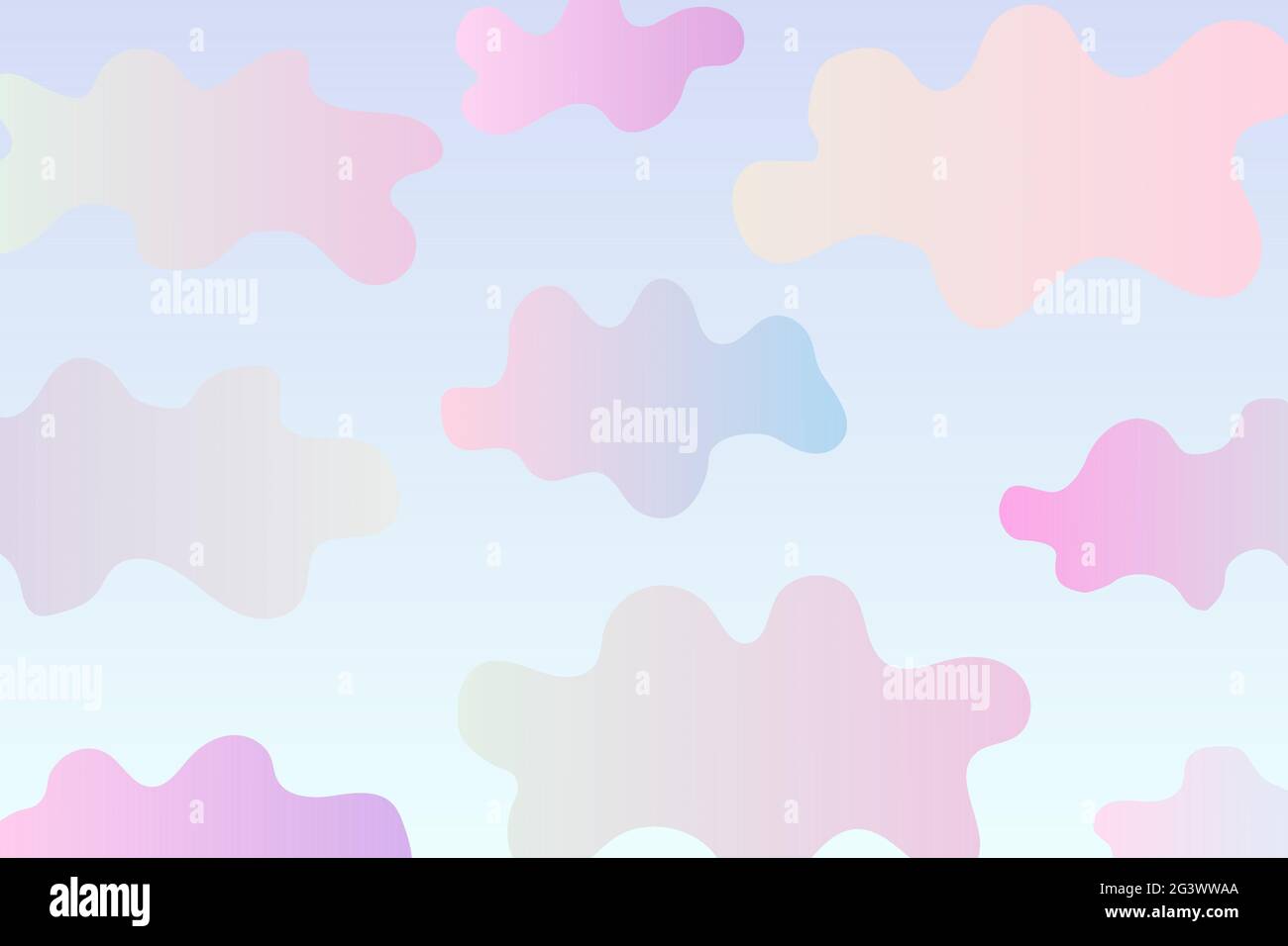 Abstract clouds banner. Gradient clouds on blue sky background. Purple, pink, blue colorful hand-drawn cumulus clouds. Copy space. Summer bright lands Stock Vector