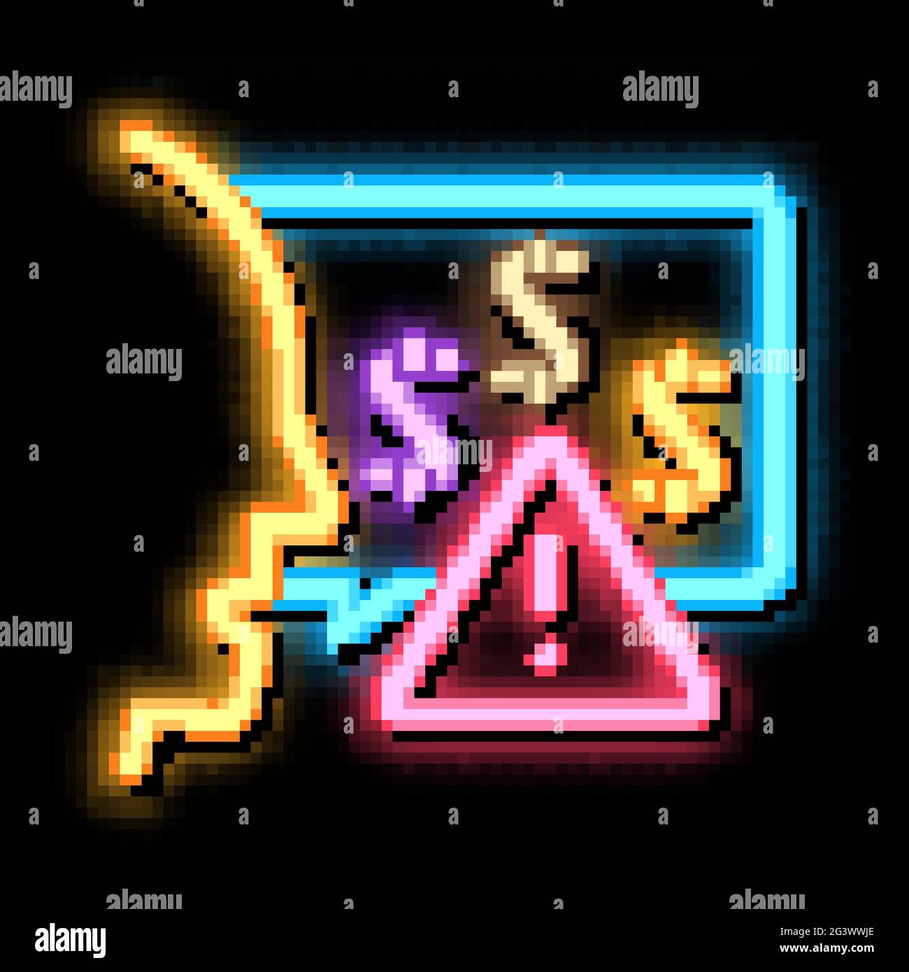 thought story man about monetary warnings neon glow icon illustration Stock Vector