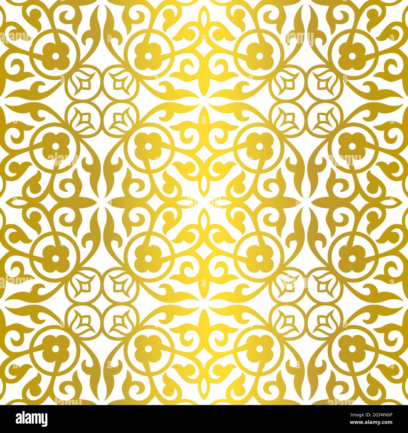 Seamless vector gold pattern. Crimson curls, weave, flowers on white background. Bright luminous ornament in the Art Deco style for wallpaper, textile Stock Vector