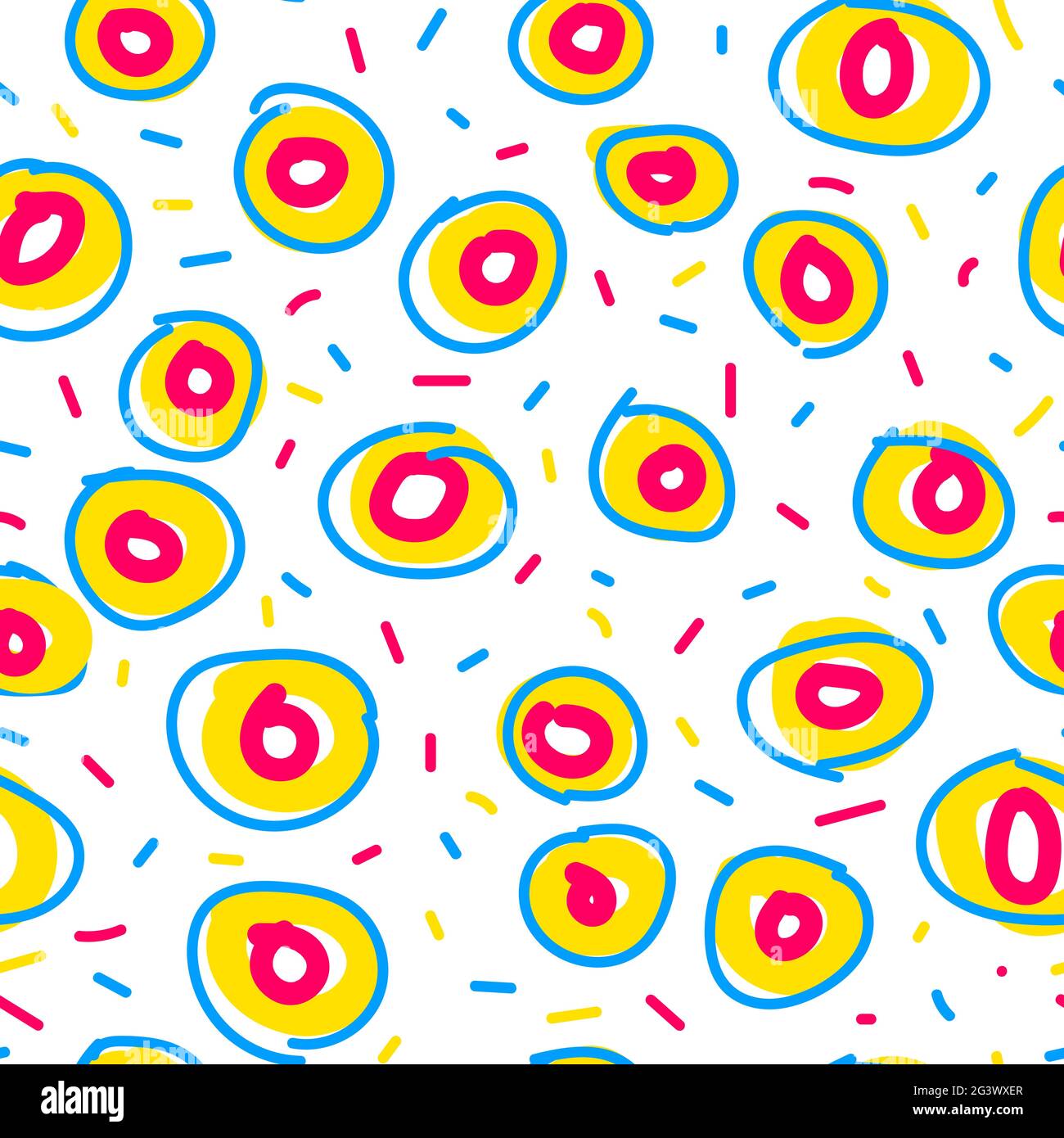 Seamless donut pattern. Stylized hand-drawn donuts isolated on white ...