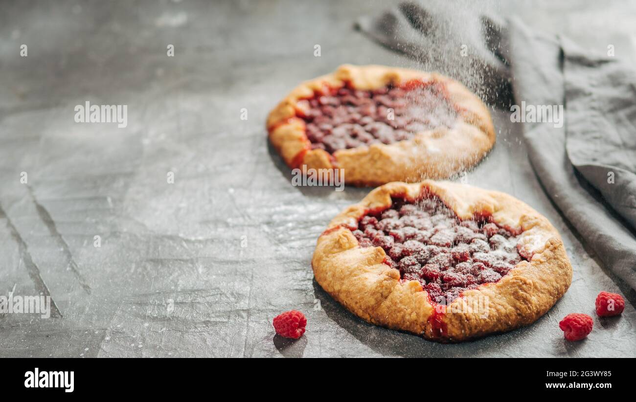 Raspberry galette or raspberries rustic tart Stock Photo