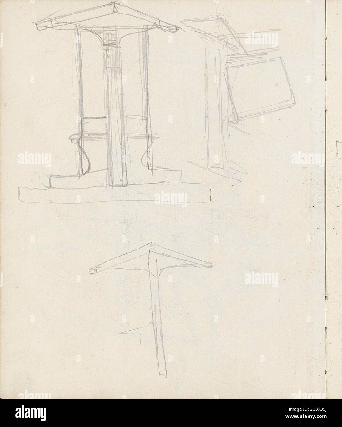 Architecture studies. Leaf 2 verso from a sketchbook with 15 sheets. Stock Photo
